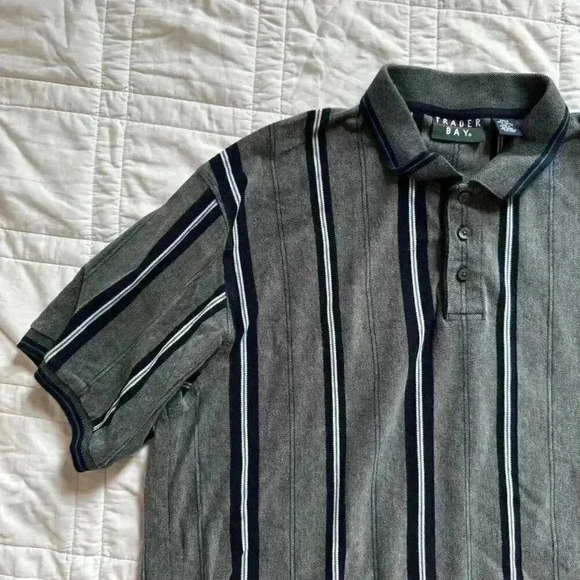 Vintage 90s streetwear striped polo trader bay mens XXL alternative golf - Picture 3 of 7